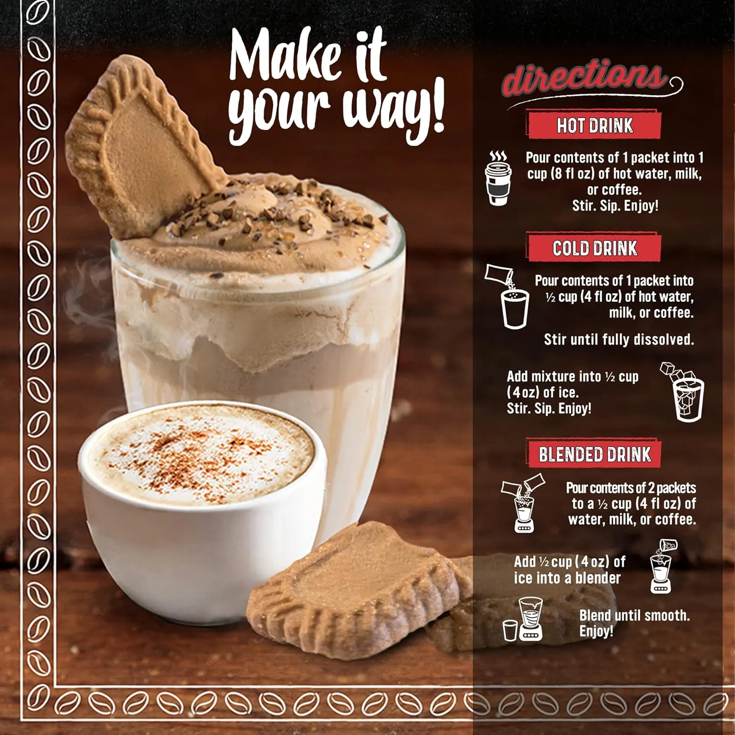 The Frozen Bean - Hazelnut Frappe & Latte Instant Mix with Arabica Coffee, Double Caffiene, Low Sugar - for Hot, Iced, or Frappuccino-Style Blended Drinks - (20) 0.53oz Single Serve Sticks
