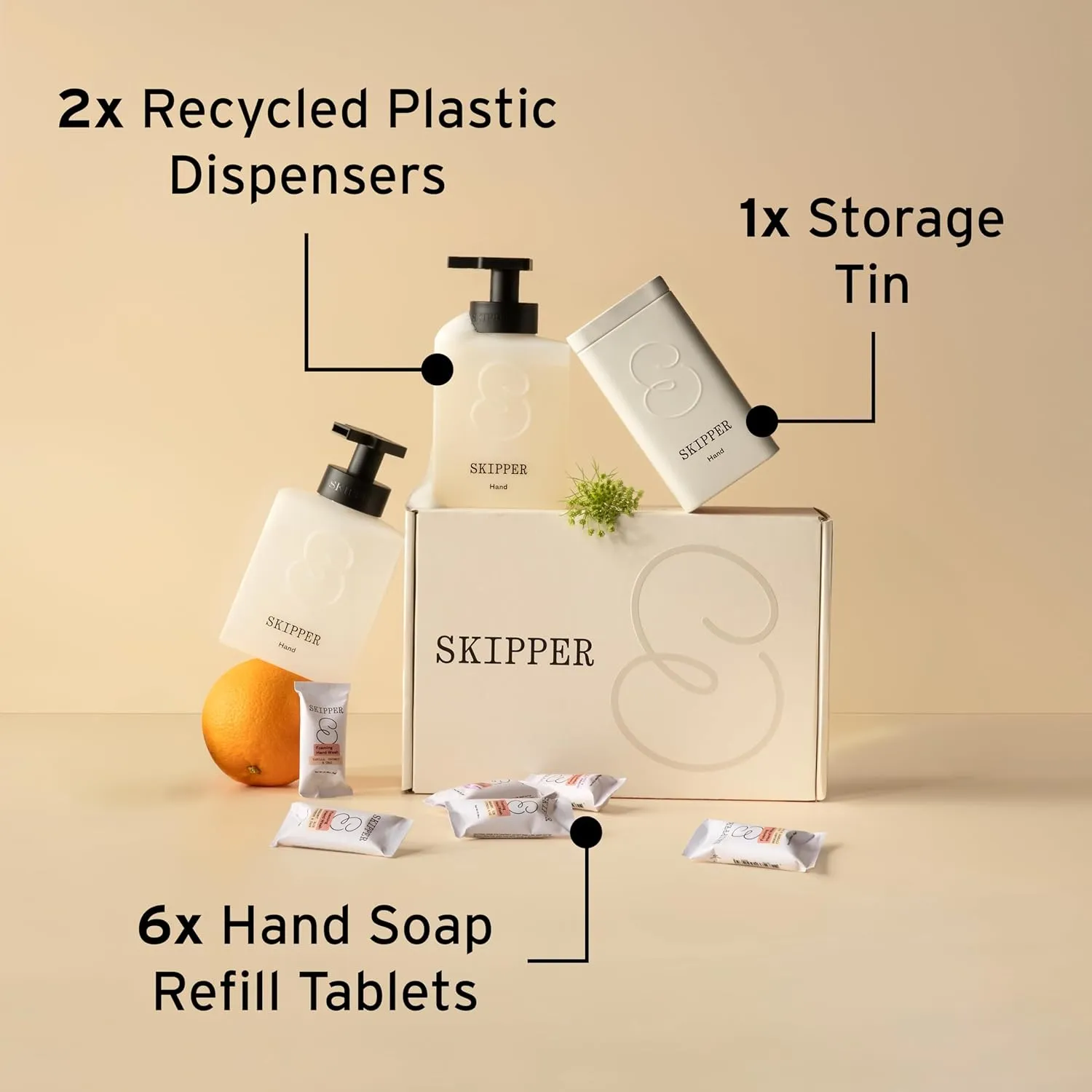 Tirtyl Skipper Hand Wash Duo Kit - 2 Recycled Plastic Foaming Dispensers   6 Tablet Refills (6x 8 fl oz bottles of soap)   1 Storage Tin - Variety Fragrances