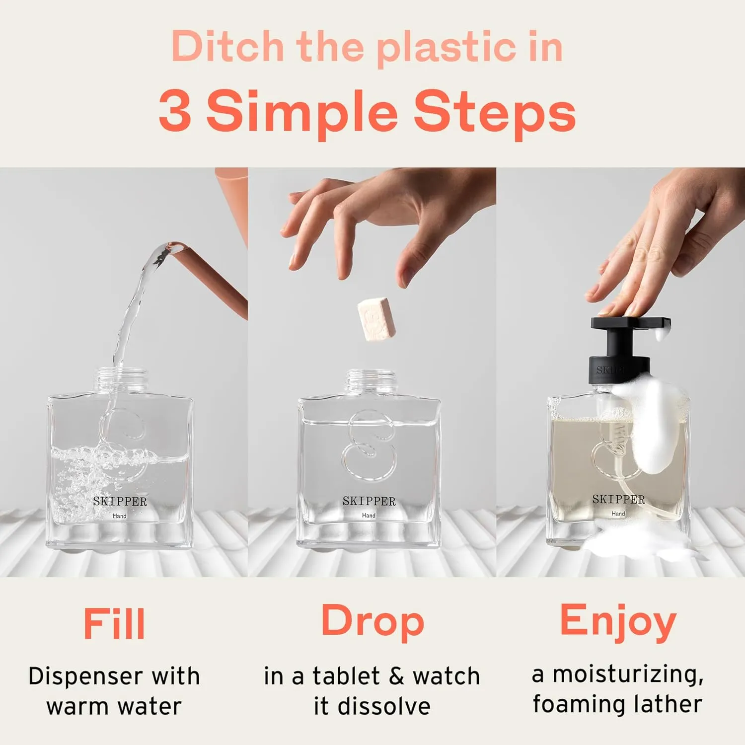 Tirtyl Skipper Hand Wash Duo Kit Glass - 2 Glass Foaming Dispensers   6 Tablet Refills (6x 8 fl oz bottles of soap)   1 Storage Tin - Variety Fragrances