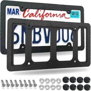 Topography Silicone License Plate Frames- 2 Pack Matte Black Mountain Design Car Tag Holder Cover with Screws Caps, Gift for Hiking & Outdoor Sports Men