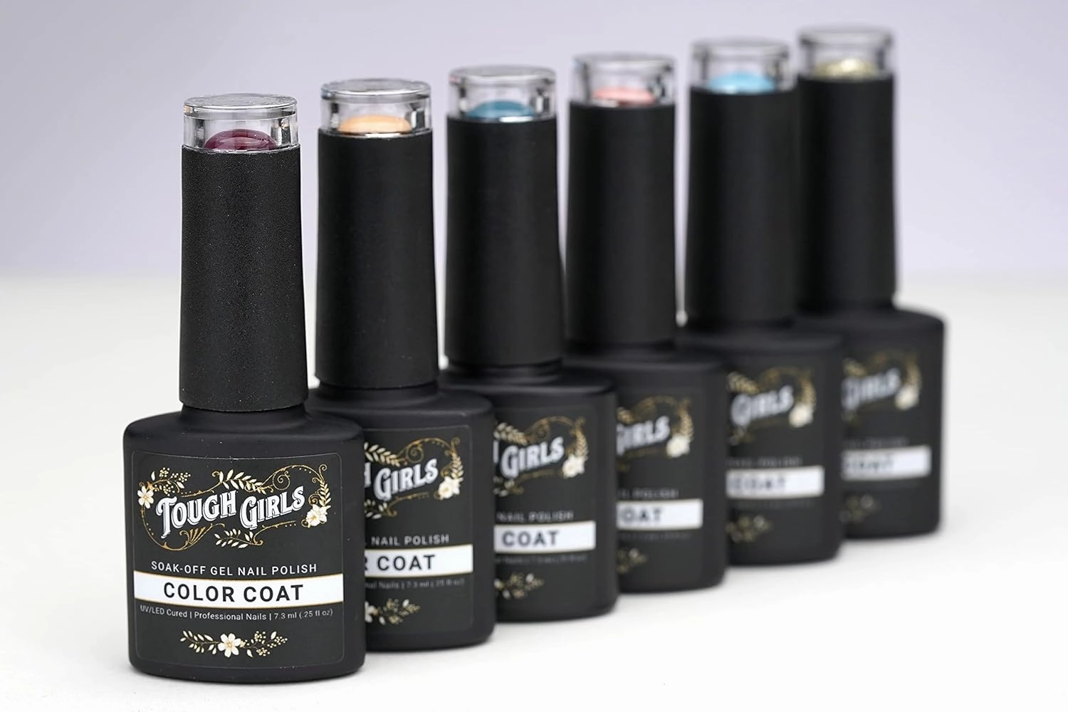 TOUGH GIRLS | 6-Pack Gel Nail Polish Kit | Includes Soak-off UV Gel Color Coats, Base Coat, No-wipe Glossy & Matte Top Coats, Nail Buffer, Cuticle Sticks, Files, & Wipes (6-Pack Kit | Color Combo 4)