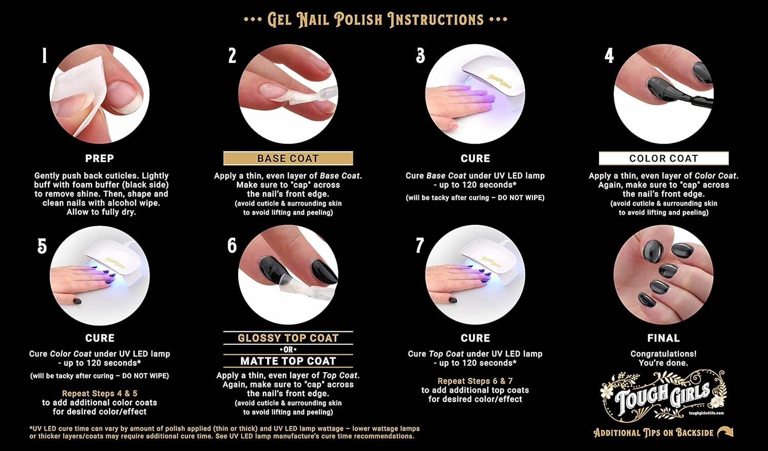 TOUGH GIRLS | 6-Pack Gel Nail Polish Kit | Includes Soak-off UV Gel Color Coats, Base Coat, No-wipe Glossy & Matte Top Coats, Nail Buffer, Cuticle Sticks, Files, & Wipes (6-Pack Kit | Color Combo 4)