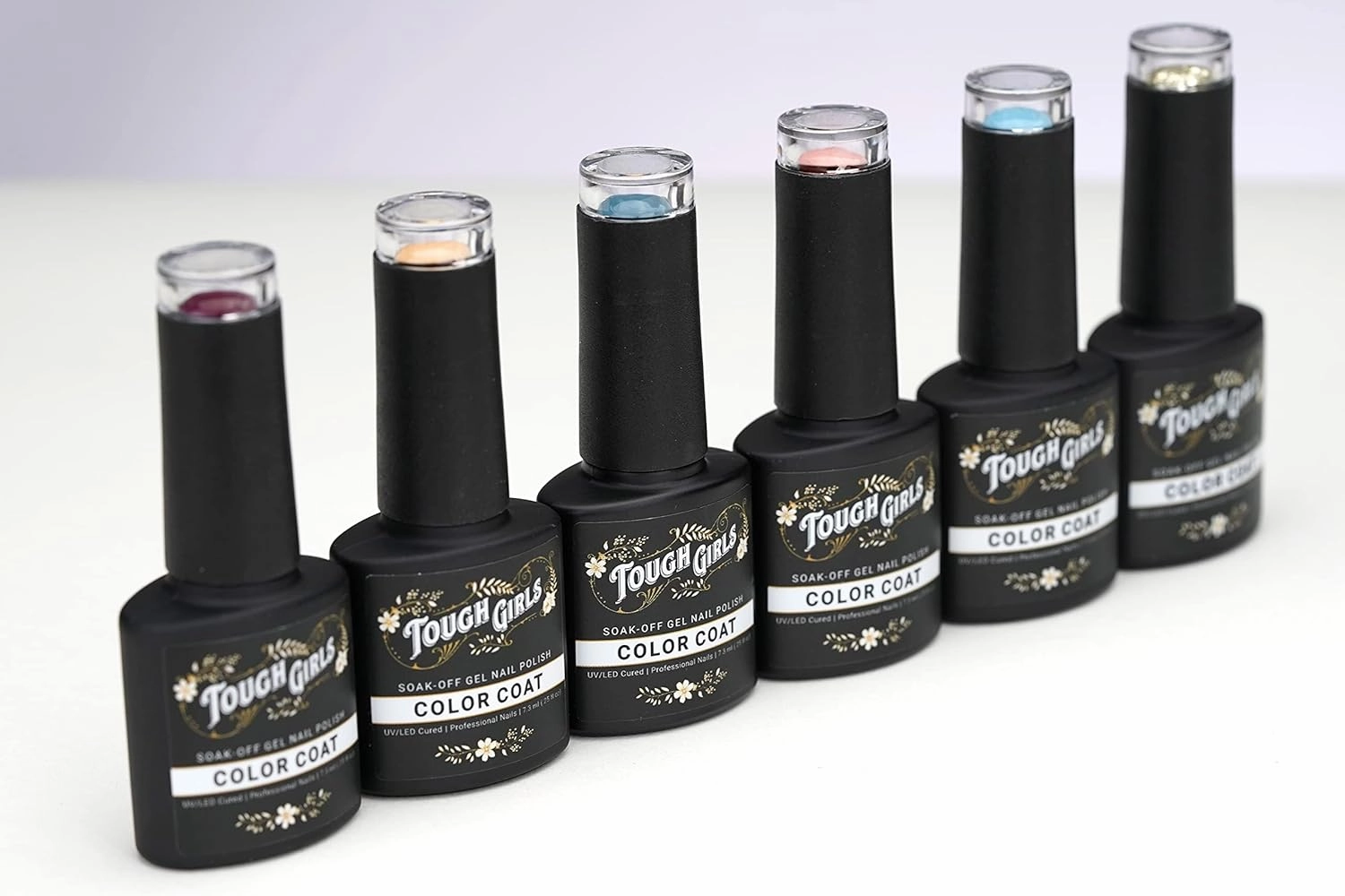 TOUGH GIRLS | 6-Pack Gel Nail Polish Kit | Includes Soak-off UV Gel Color Coats, Base Coat, No-wipe Glossy & Matte Top Coats, Nail Buffer, Cuticle Sticks, Files, & Wipes (6-Pack Kit | Color Combo 4)