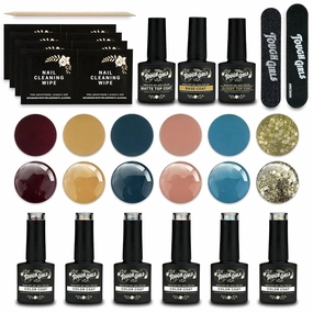 TOUGH GIRLS | 6-Pack Gel Nail Polish Kit | Includes Soak-off UV Gel Color Coats, Base Coat, No-wipe Glossy & Matte Top Coats, Nail Buffer, Cuticle Sticks, Files, & Wipes (6-Pack Kit | Color Combo 4)