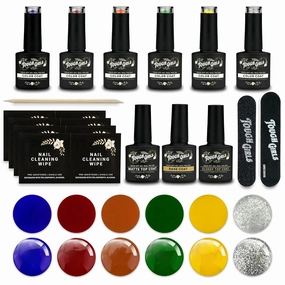TOUGH GIRLS | 6-Pack Gel Nail Polish Kit | Includes Soak-off UV Gel Color Coats, Base Coat, No-wipe Glossy & Matte Top Coats, Nail Buffer, Cuticle Sticks, Files, & Wipes (6-Pack Kit | Color Combo 5)