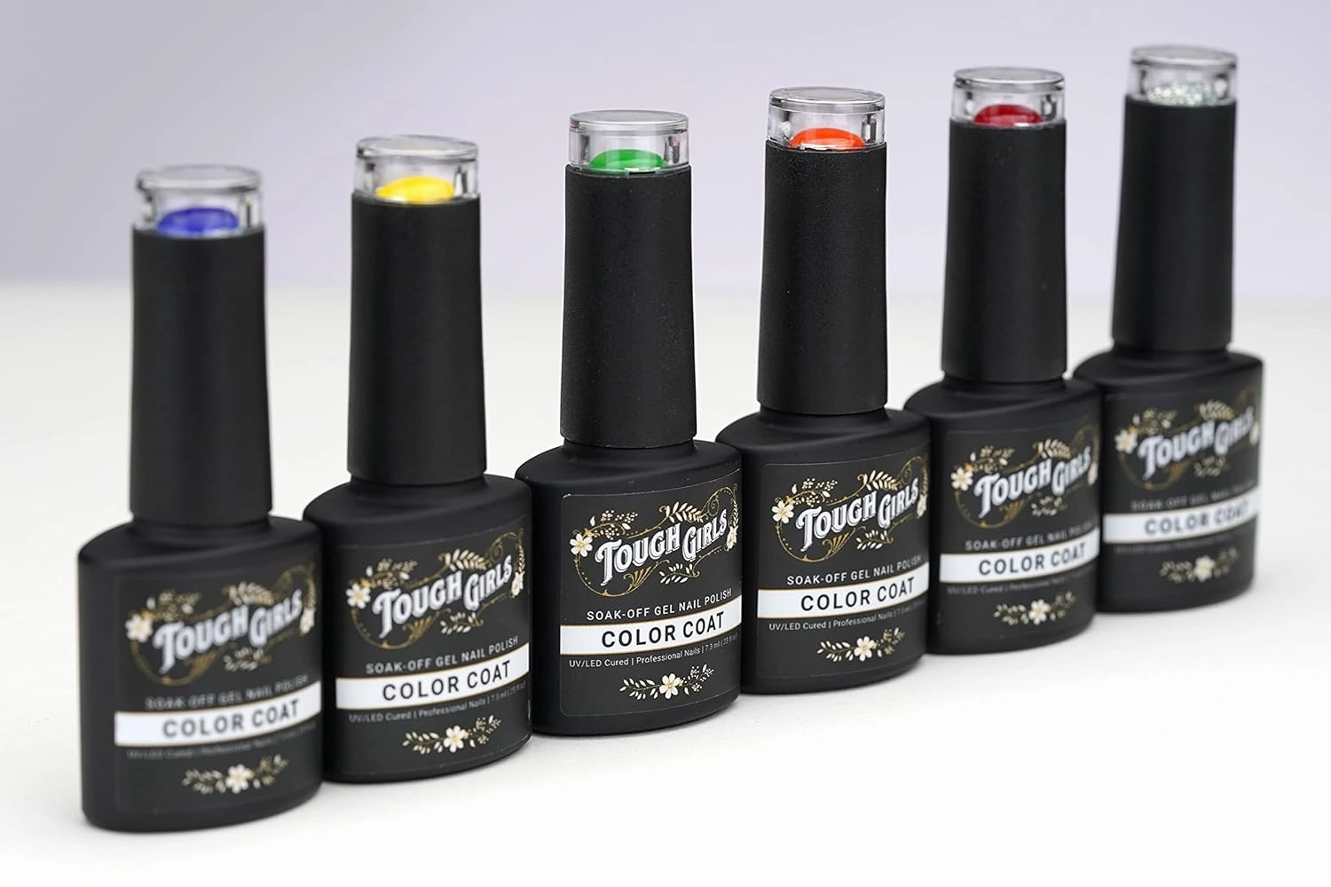 TOUGH GIRLS | 6-Pack Gel Nail Polish Kit | Includes Soak-off UV Gel Color Coats, Base Coat, No-wipe Glossy & Matte Top Coats, Nail Buffer, Cuticle Sticks, Files, & Wipes (6-Pack Kit | Color Combo 5)
