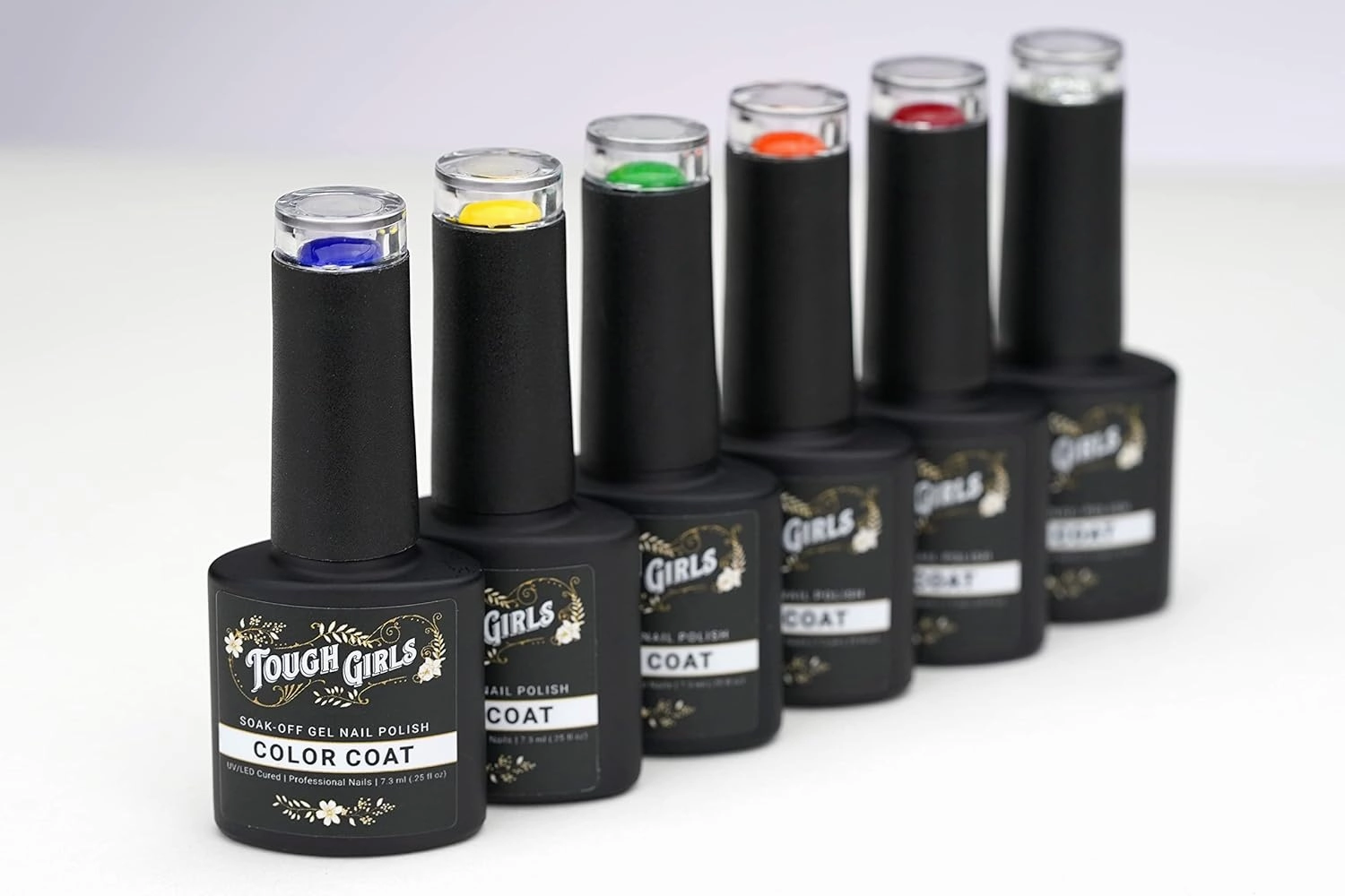 TOUGH GIRLS | 6-Pack Gel Nail Polish Kit | Includes Soak-off UV Gel Color Coats, Base Coat, No-wipe Glossy & Matte Top Coats, Nail Buffer, Cuticle Sticks, Files, & Wipes (6-Pack Kit | Color Combo 5)
