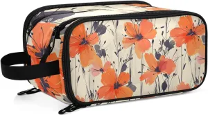Travel Makeup Bag Coral Flower Pattern Black Grey Women's Large Capacity Cosmetic Portable Organizer Large Opening Storage Toiletry Bags Brush Holder for Easy Access