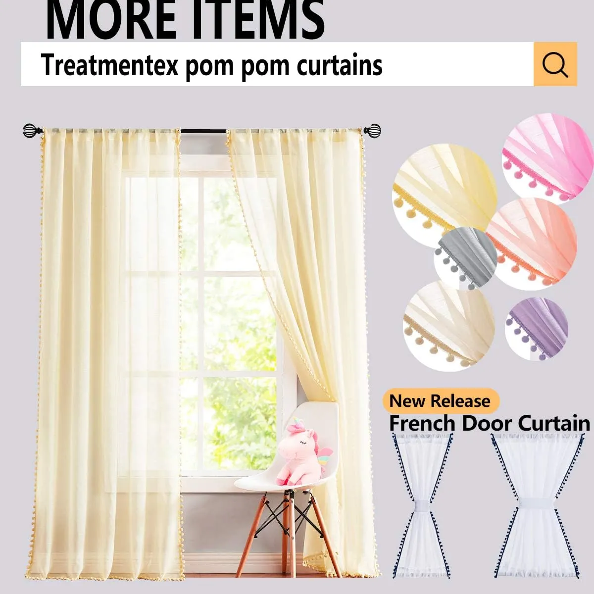 Treatmentex Pompom Pink Velvet Curtains for Living Room 84 inches Long Blush Pink Room Darkening Curtains Window Draperies for Girl's Bedroom 2pk Coral