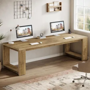 Tribesigns Two Person Desk, 86.6 Inches Extra Long Desk, Double Computer Writing Table, All Wood Large Desks Workstation for Home Office, Natural Oak