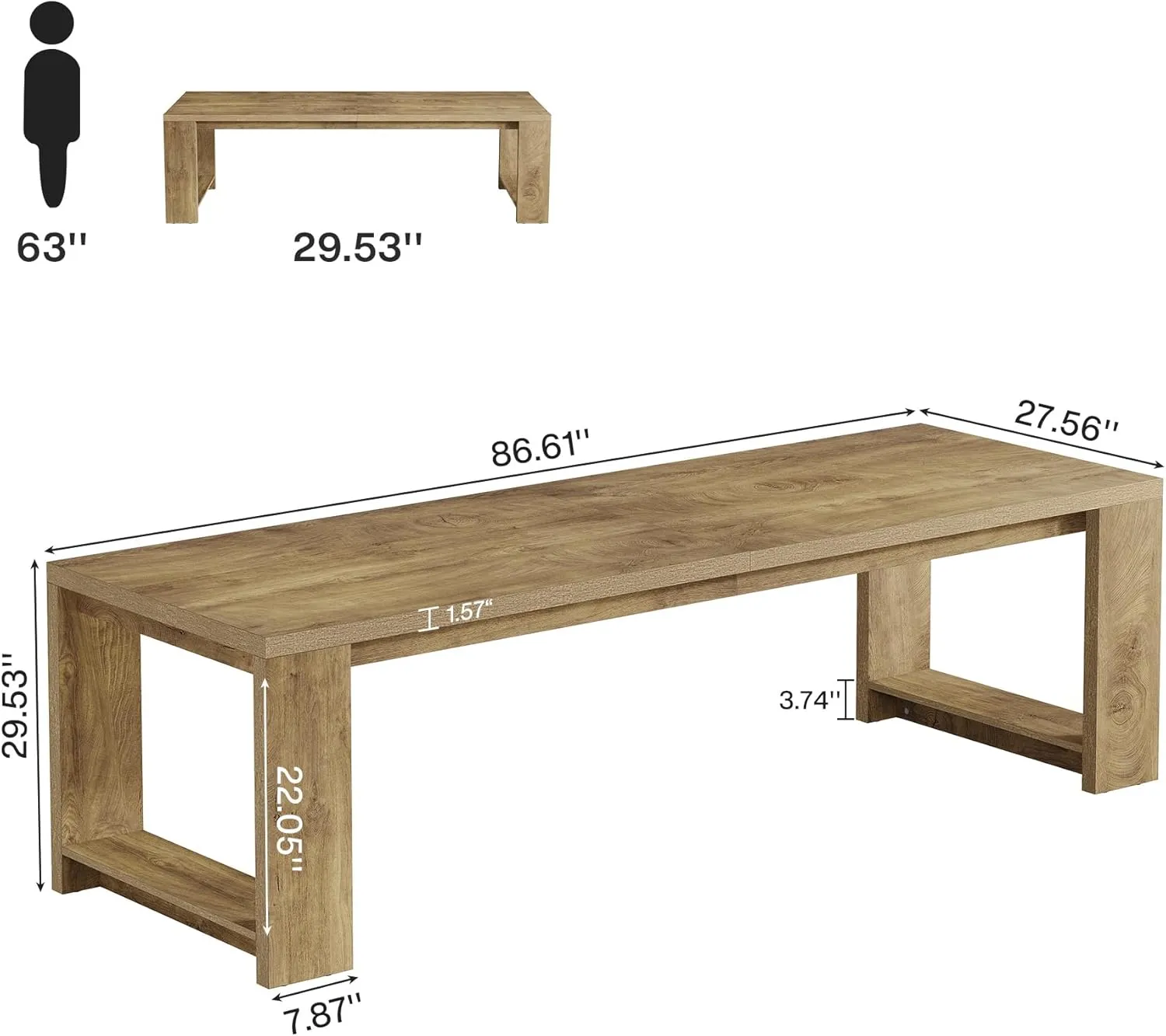 Tribesigns Two Person Desk, 86.6 Inches Extra Long Desk, Double Computer Writing Table, All Wood Large Desks Workstation for Home Office, Natural Oak