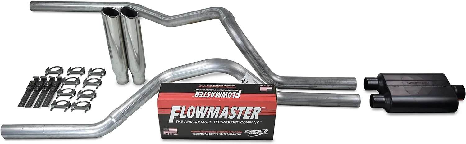 Truck Exhaust Kits - Shop Line Dual Exhaust System 2.5 inch Aluminized Flowmaster 40 Series Polished Rolled Tips