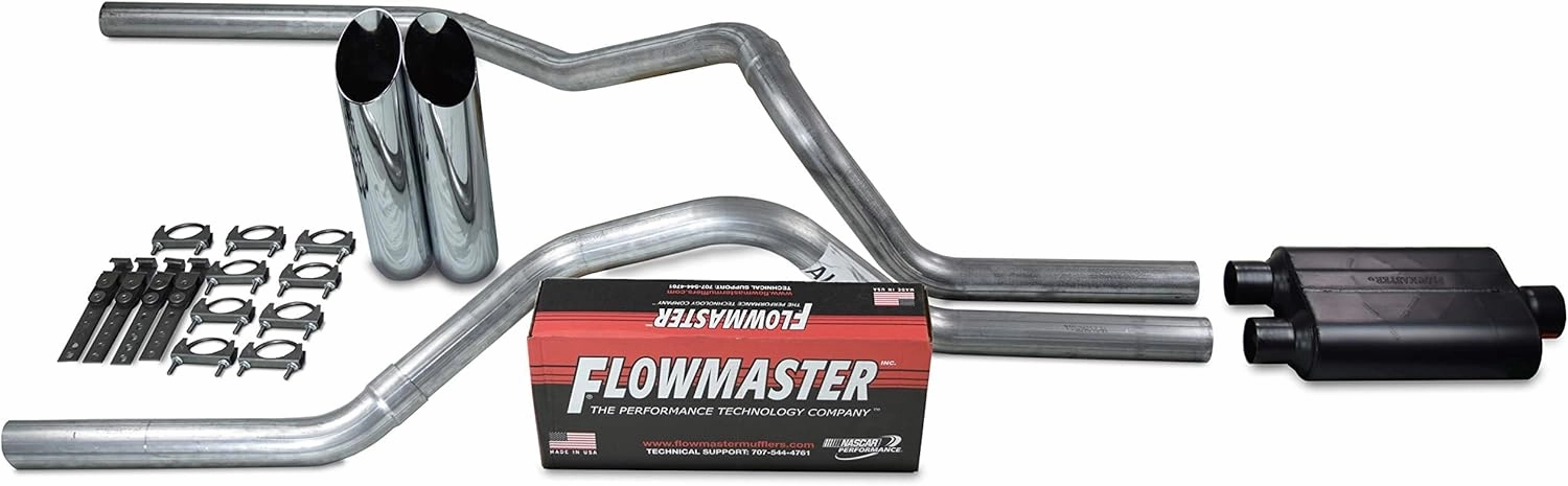 Truck Exhaust Kits - Shop Line Dual Exhaust System 2.5 inch Aluminized Pipe Flowmaster 40 Series Chrome Tips