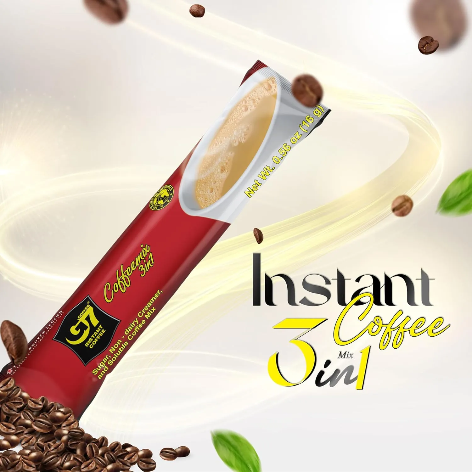 Trung Nguyen G7 Instant Coffee - 3-in-1 with NANO  Technology, Roasted Ground Blend, Non-dairy Creamer & Sugar (100 Sticks)