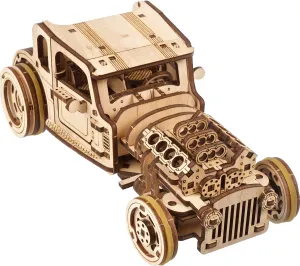 UGEARS 3D Car Model Puzzle - Hot Rod Furious Mouse with Innovative Dual Engines - 3D Wooden Puzzles for Adults and All Family- Realistic Scaling Hot Rod Model Car Kits to Build - 3D Puzzle Model Kits