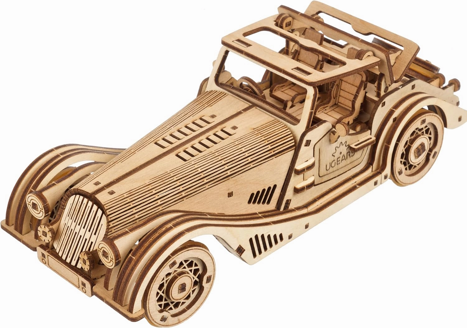 UGEARS Sports Car Rapid Mouse - 3D Car Model Puzzle with Powerful Dual Engine System - 3D Wooden Puzzles for Adults - Challenging Roadster Model Car Kits to Build - DIY 3D Puzzle Model Kits