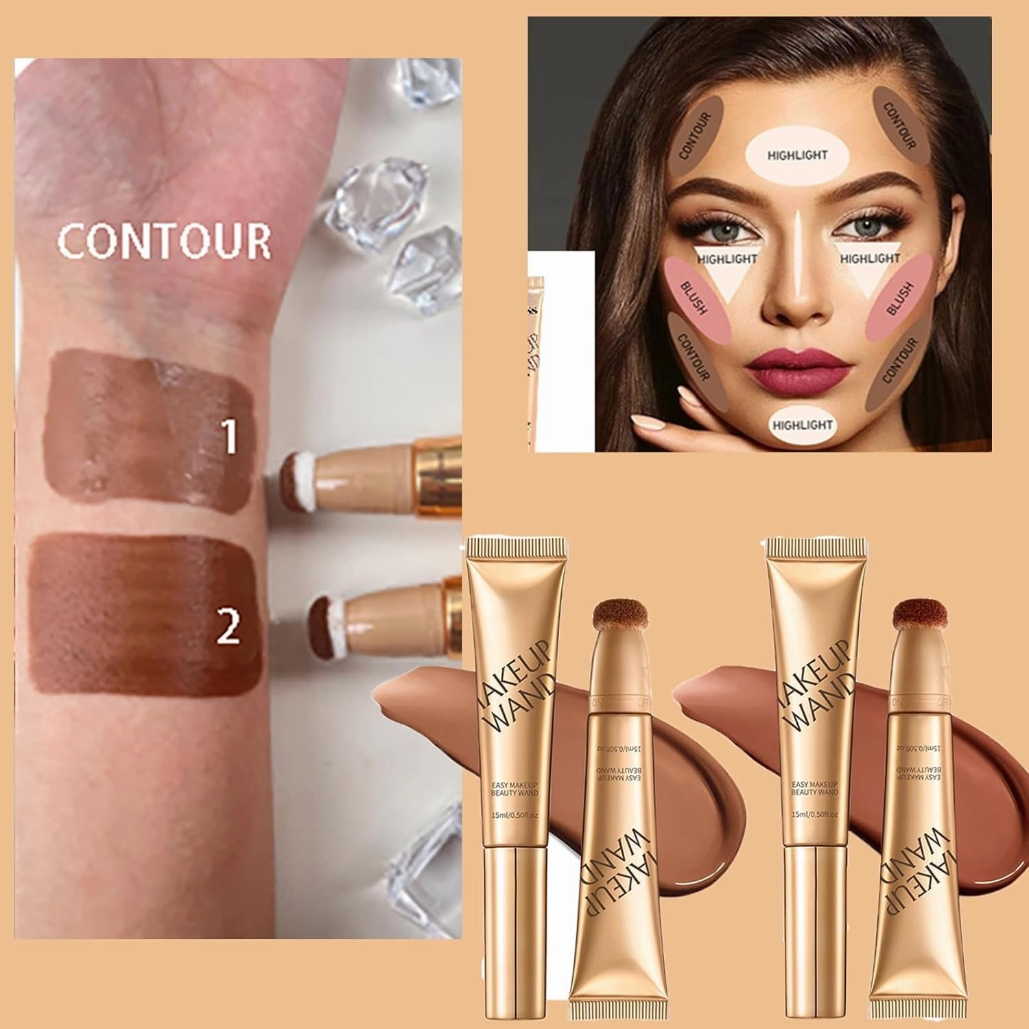 Unanimous Agree Blush, Unanimous Agree Summaryas Contour Wand & Blushes Wand Duo, 2 In 1 Liquid Contours Duo for Women with Applicator (Blush#01 Contouring#01, 15ml/pc)