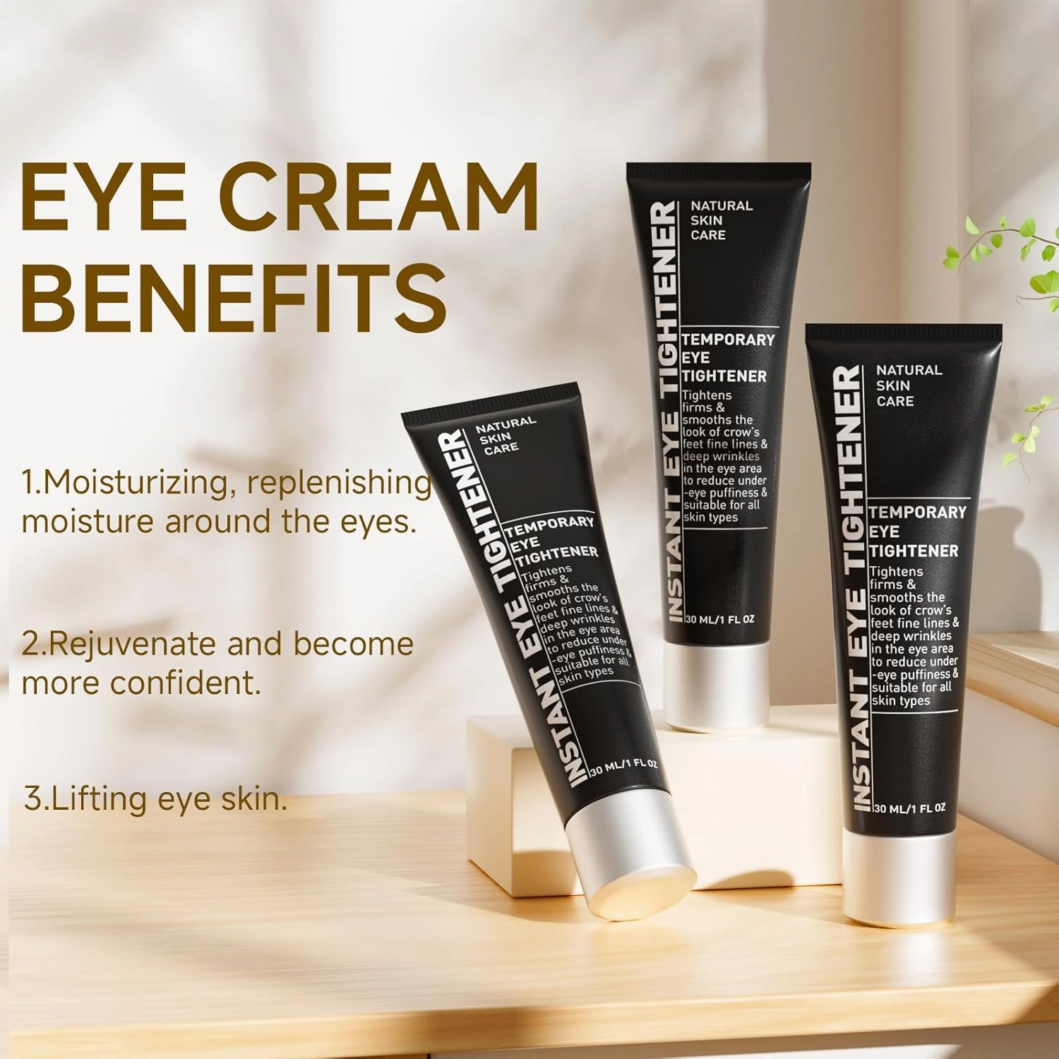 Under Eye Bags and Wrinkles Filler, Under Eye Cream Temporary Instant Visibly Reduces Wrinkles Dark Circles Fine Lines, Eye Tightening and Lifting Cream for Women Men, 30ml, 3 Packs