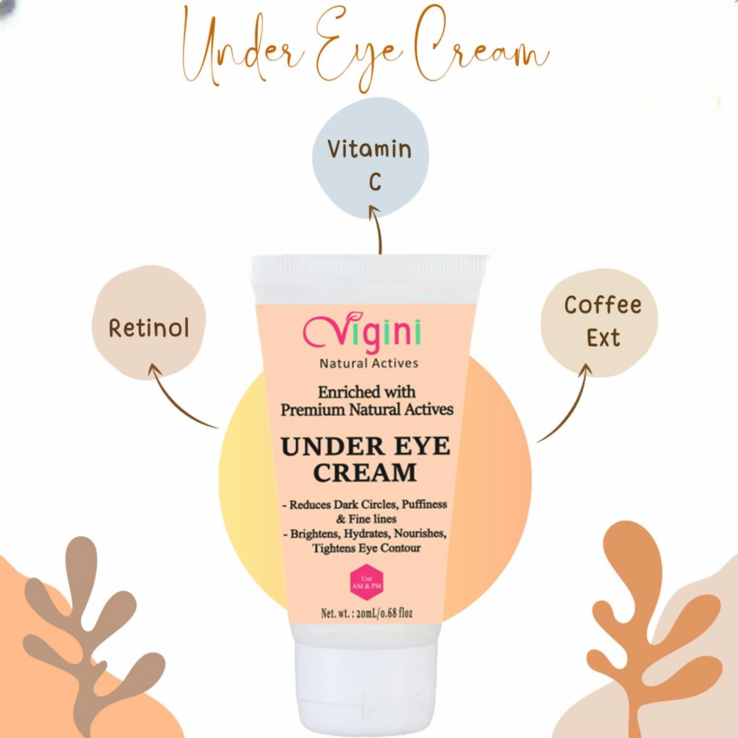 Under Eye Gel Cream for Dark Circles Women Men 20g, wrinkles Puffiness Remover Recovery Fine Lines,Juveneye Retinol Coffee Vitamin C