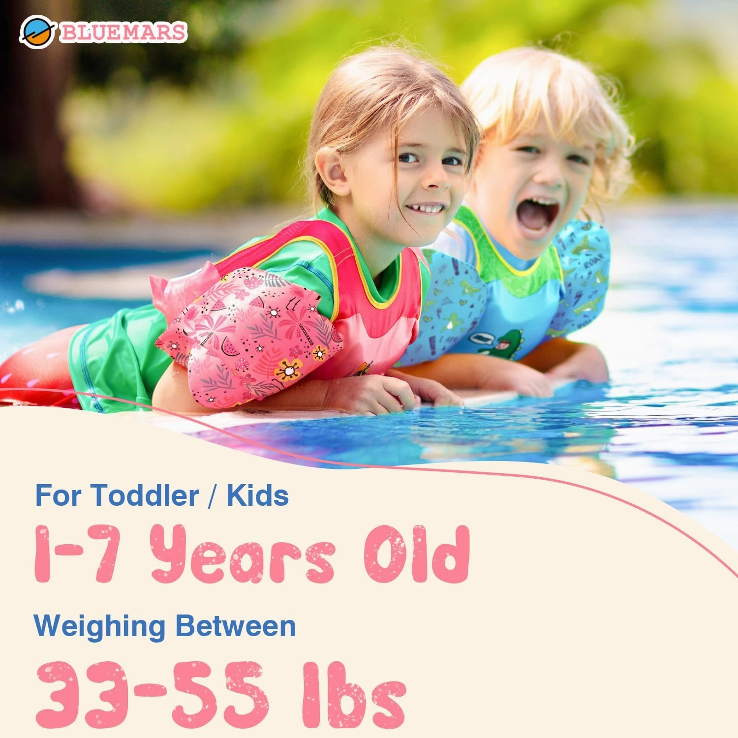 USCG Toddler Life Jacket Swim Vest for Age 1/2/3/4/5/6 Years Old, Coast Guard Approved Toddler Floaties for Pool Swimming,Boating, Kids Arm Water Wings for Children 30-50 lbs