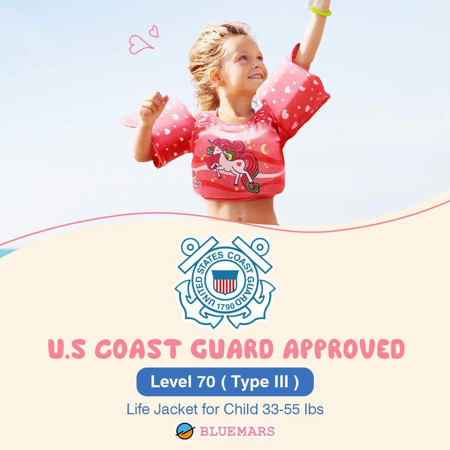 USCG Toddler Life Jacket Swim Vest for Age 1/2/3/4/5/6 Years Old, Coast Guard Approved Toddler Floaties for Pool Swimming,Boating, Kids Arm Water Wings for Children 30-50 lbs
