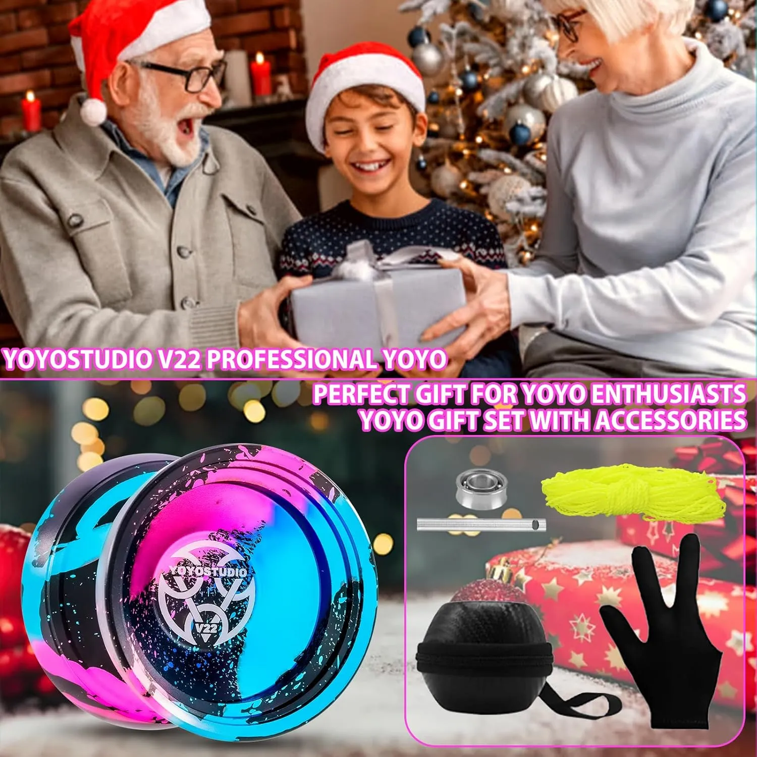 V22 Yoyo for Kids, Responsive Yoyo Professional with Unrsponsive Yoyos Accessory Kit, Professional Trick Yo Yo for Adults with 10 Yo-Yo Strings, Case & Glove - Black Blue Pink
