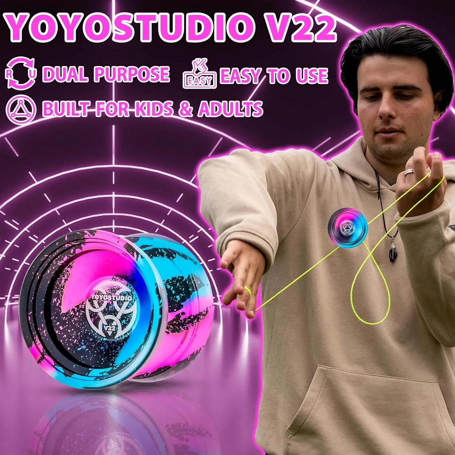 V22 Yoyo for Kids, Responsive Yoyo Professional with Unrsponsive Yoyos Accessory Kit, Professional Trick Yo Yo for Adults with 10 Yo-Yo Strings, Case & Glove - Black Blue Pink