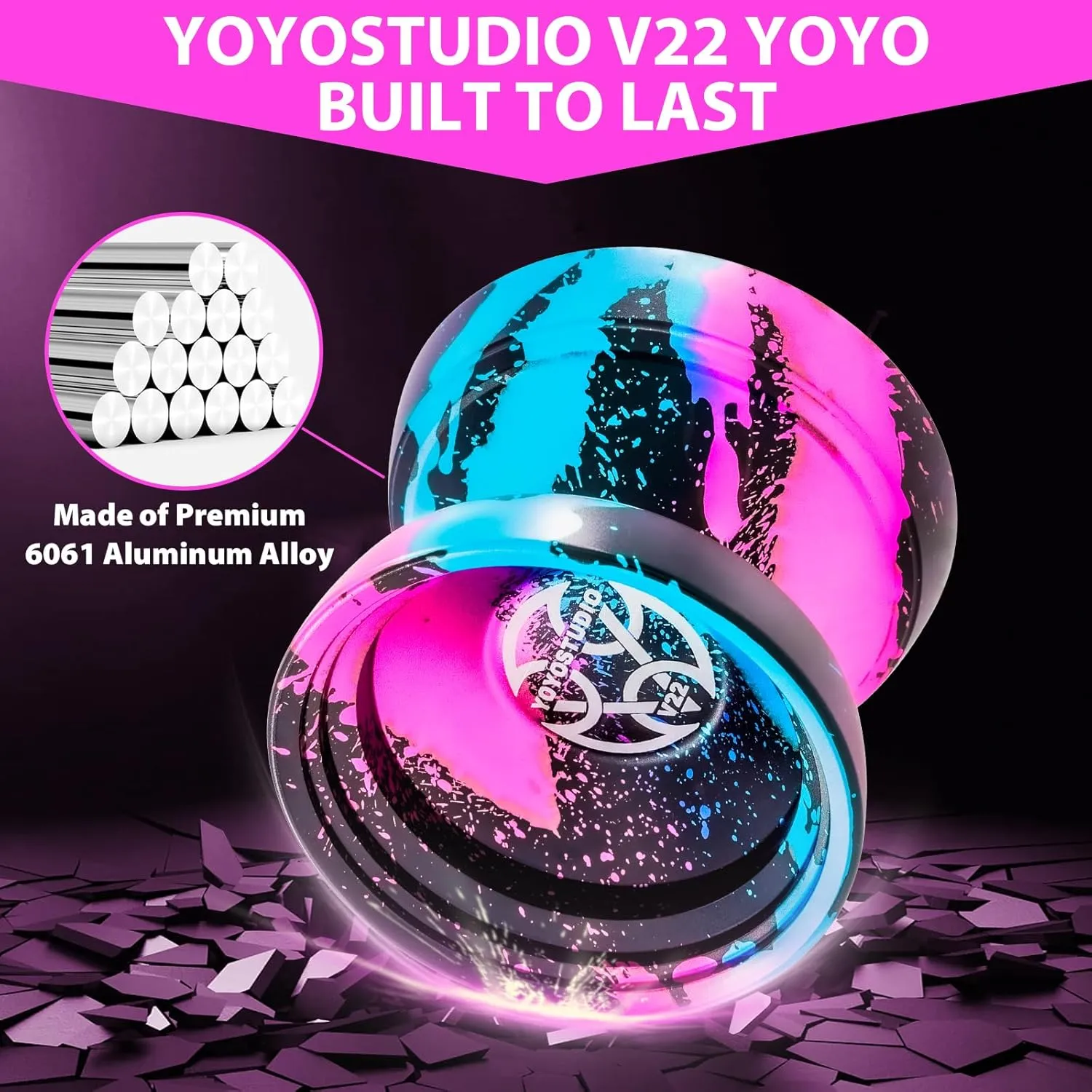 V22 Yoyo for Kids, Responsive Yoyo Professional with Unrsponsive Yoyos Accessory Kit, Professional Trick Yo Yo for Adults with 10 Yo-Yo Strings, Case & Glove - Black Blue Pink