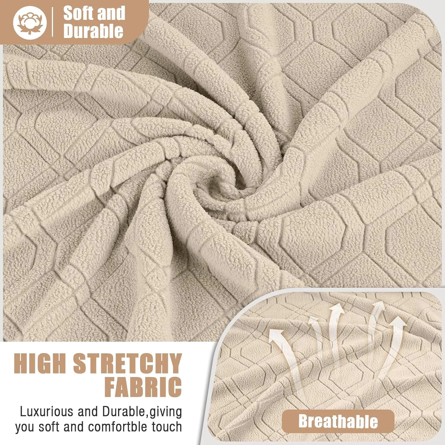 VANSOFY Recliner Loveseat Cover with Middle Console Stretch Reclining Sofa Slipcover for 2 Seat Jacquard Reclining Couch Sofa Covers Furniture Protector with Elastic Straps Bottom (Cream)