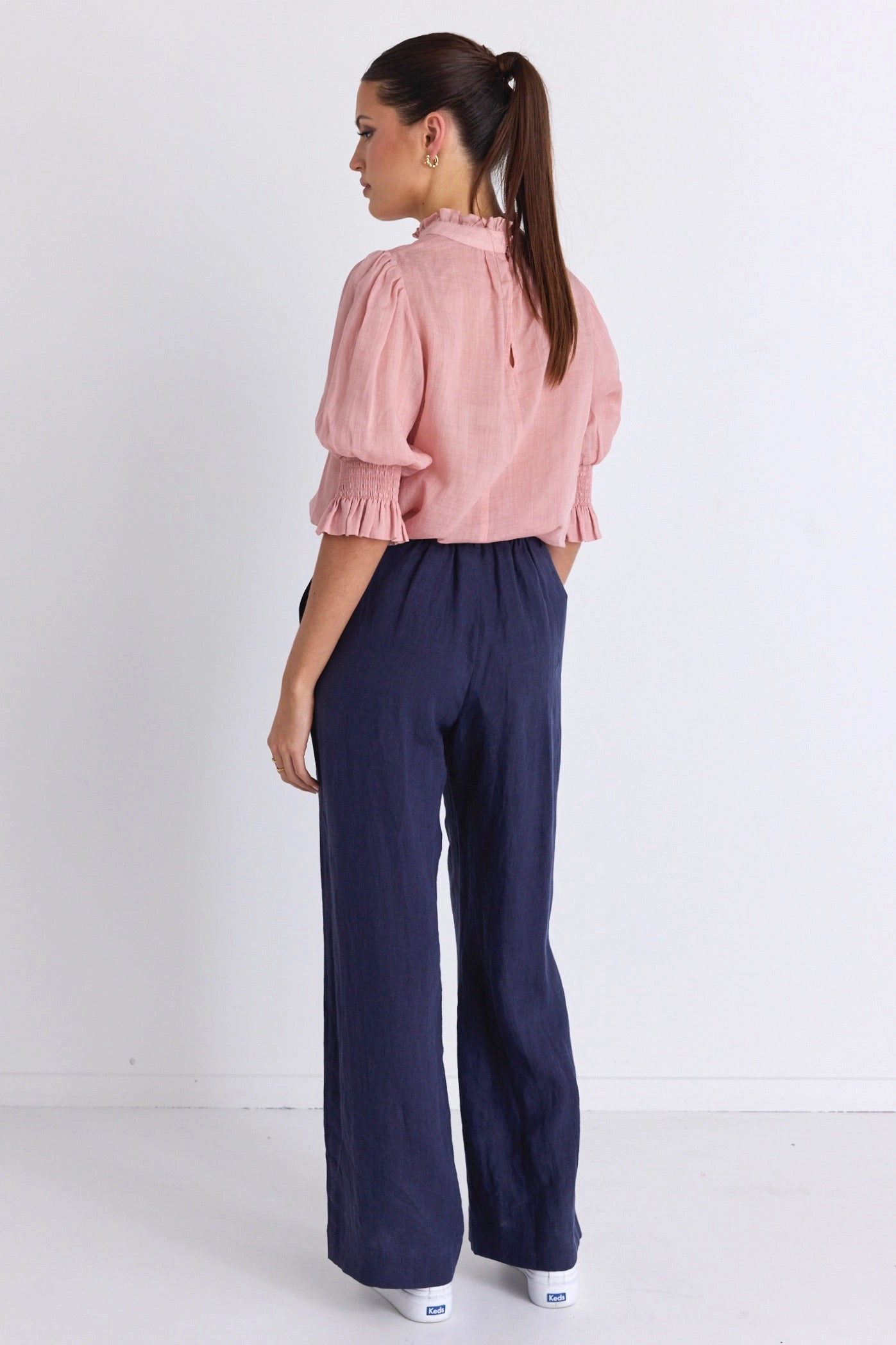 Verse Blush Pink Sheer High Neck Short Sleeve Top