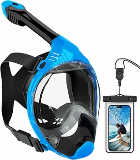 VGKE Full Face Snorkel Mask for Adults, 180 Degree HD Panoramic View Snorkeling Gear with Waterproof Phone Pouch, Anti-Leak & Anti-Fog, Breathe Freely Suitable for Men/Women