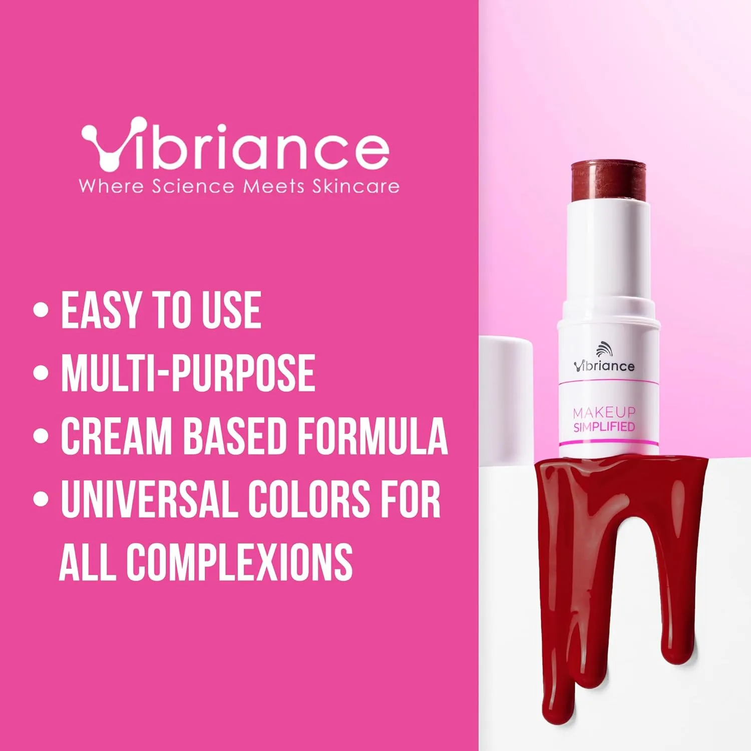 Vibriance Makeup Simplified Radiance Stick - All-in-One Cream Blush, Lipstick, Contour for Mature Skin - Cheek Tint Creme Rouge
