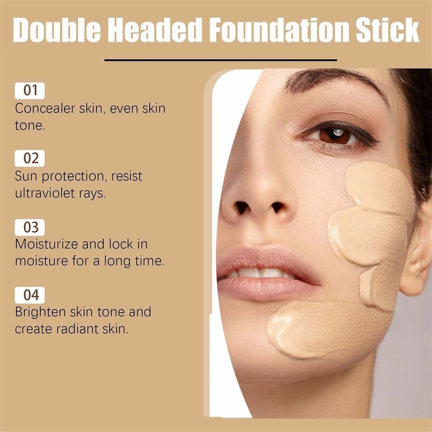 Vivien Beauty Foundation Stick, 2 in 1 Vivienbeauty Foundation, Multi-use Foundations Stick Makeup with Built-In Foundations Brush, Lightweight, Long-Lasting and Refreshing (Fair Color, 01)