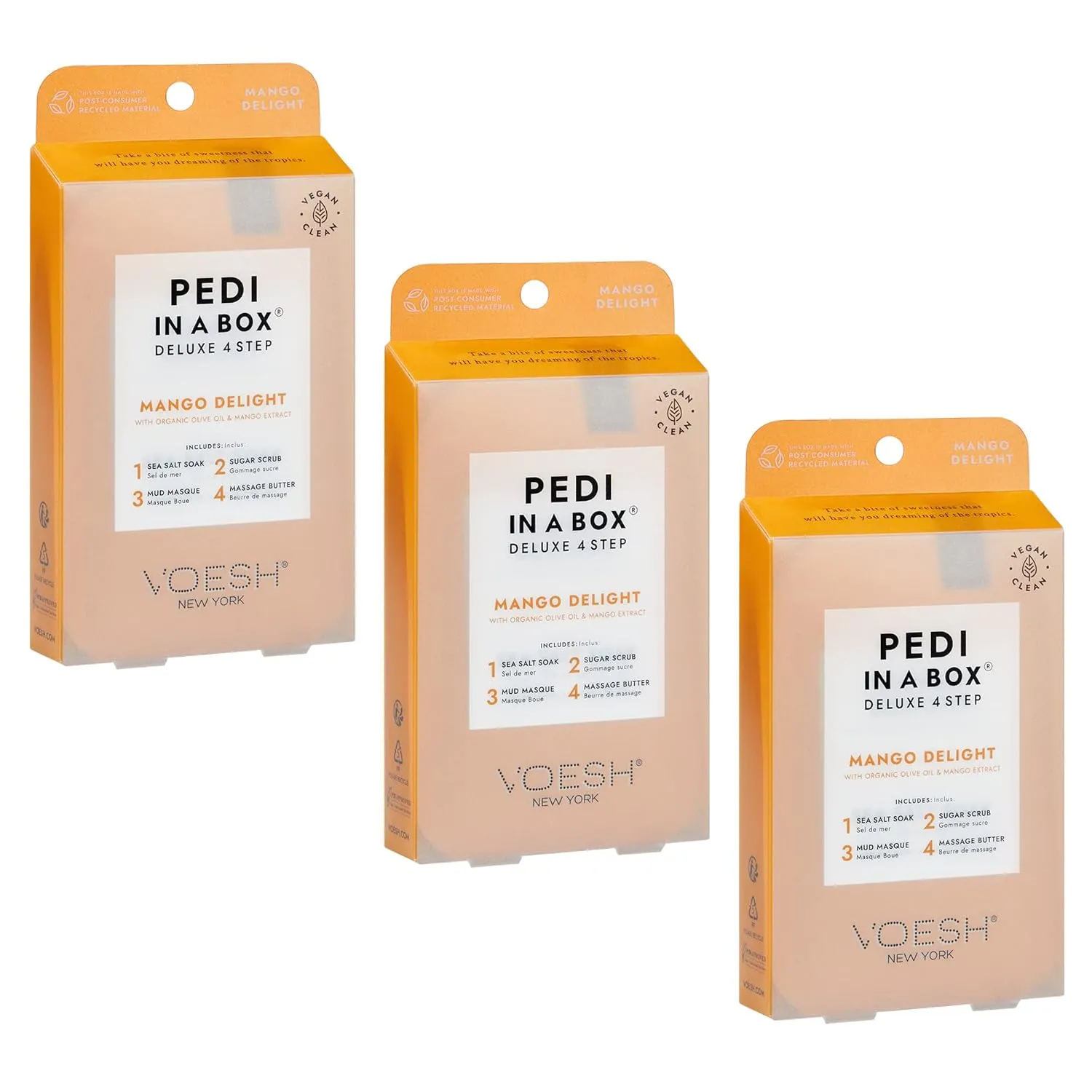 VOESH Pedi in a Box 4 Step Mango Delight - 3 Pack, Pedicure Set, at-Home Pedicure, DIY Pedi, Foot Treatment, Pedicure Supplies, Foot Spa, Foot Care