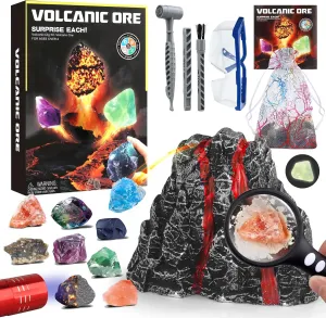 Volcano Dig Kit - 10 Rocks Excavation Kit, Gemstone Rocks for Kids, Fossil Volcano Toys Dig Kits for Rocks Collection, Volcano Toys for Boys Girls and up Year Old Birthday Gifts