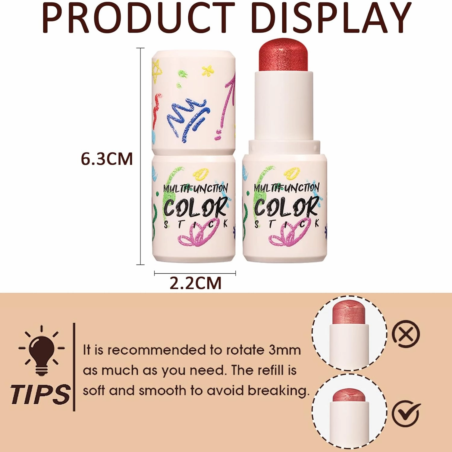 Vtrem 3PCS Cream Contour Stick, Blush Stick for Cheeks & Lips, Highlighter Stick Moisturizer Face Brightens & Shades Pencil Long Lasting Smooth Facial Contour Shaping Makeup Sticks for All Skin