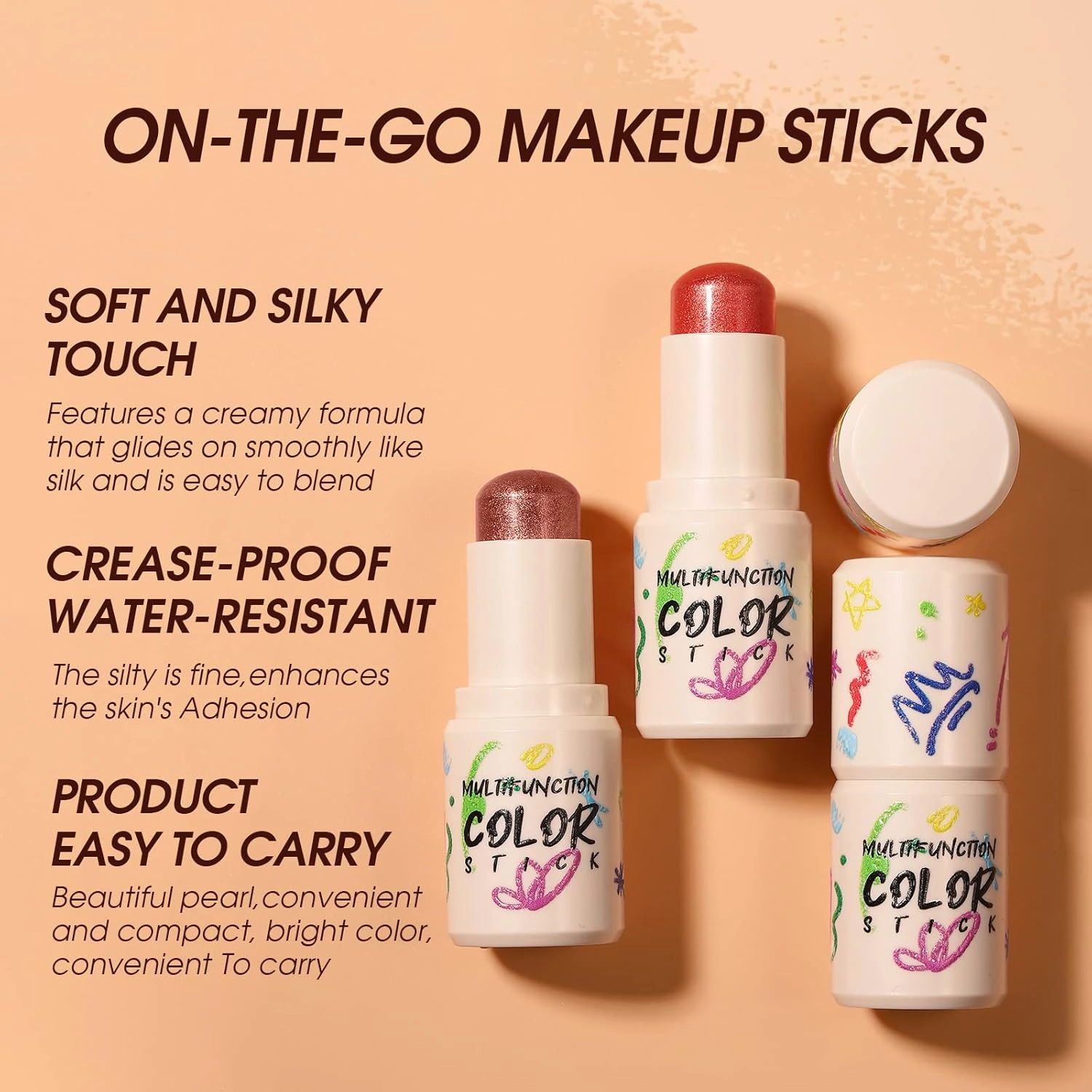 Vtrem 3PCS Cream Contour Stick, Blush Stick for Cheeks & Lips, Highlighter Stick Moisturizer Face Brightens & Shades Pencil Long Lasting Smooth Facial Contour Shaping Makeup Sticks for All Skin
