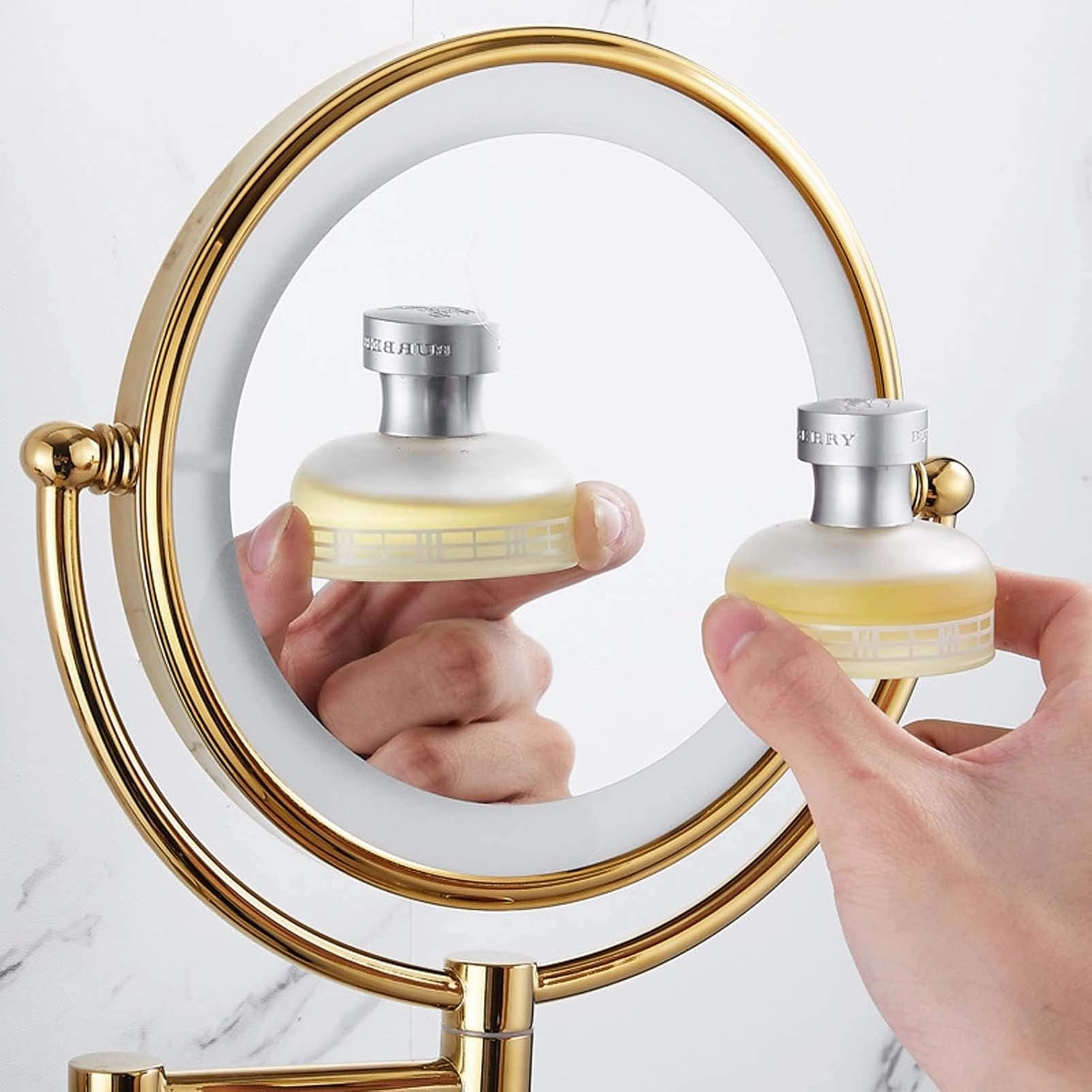 Wall Mounted Makeup Mirror, 3x/5x/7x/10x Magnification 8'' Two-Sided Swivel Extendable Bathroom Mirror, Extendable Arm, Chrome Bedroom Shaving Mirror(Black,5X)