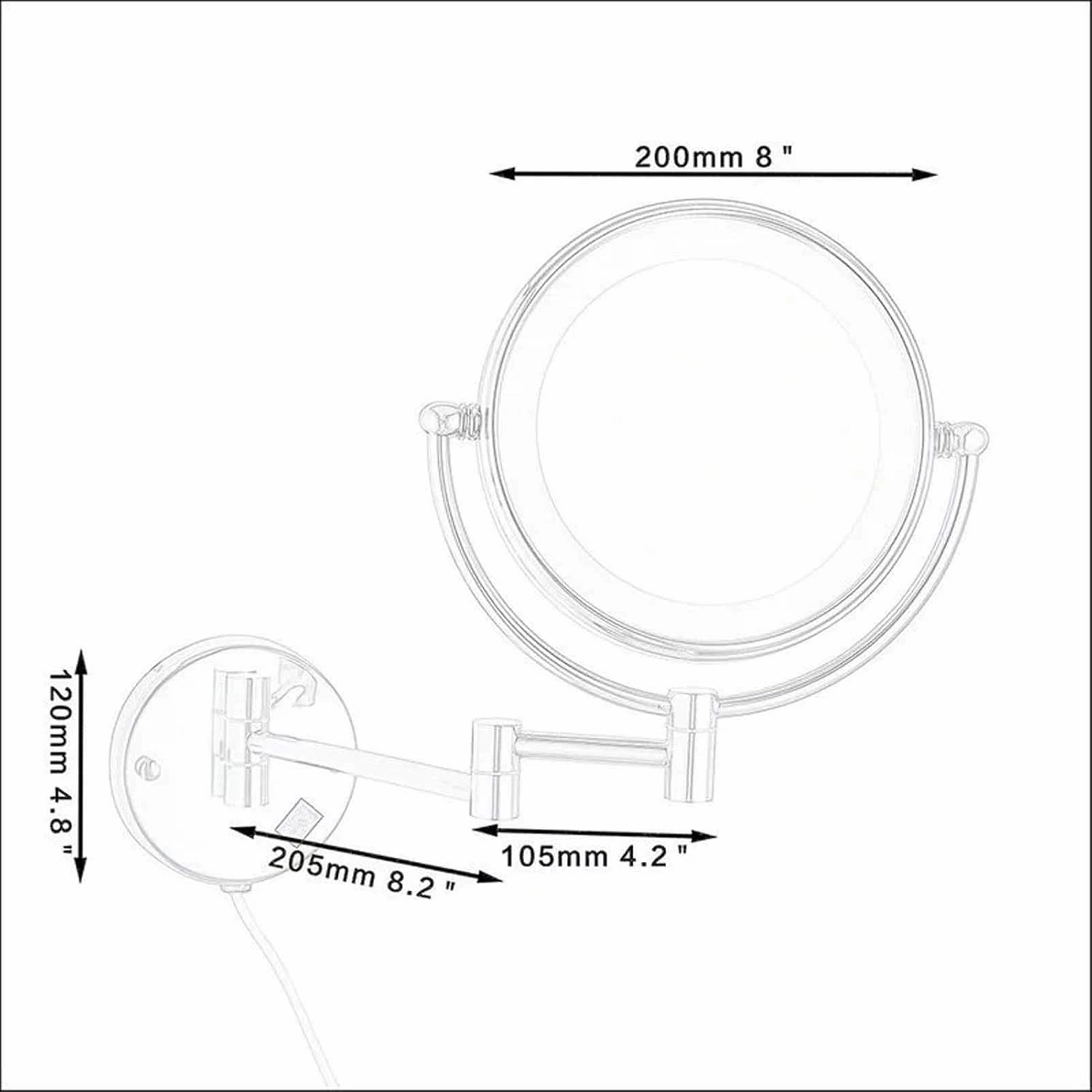 Wall Mounted Makeup Mirror, 3x/5x/7x/10x Magnification 8'' Two-Sided Swivel Extendable Bathroom Mirror, Extendable Arm, Chrome Bedroom Shaving Mirror(Black,5X)