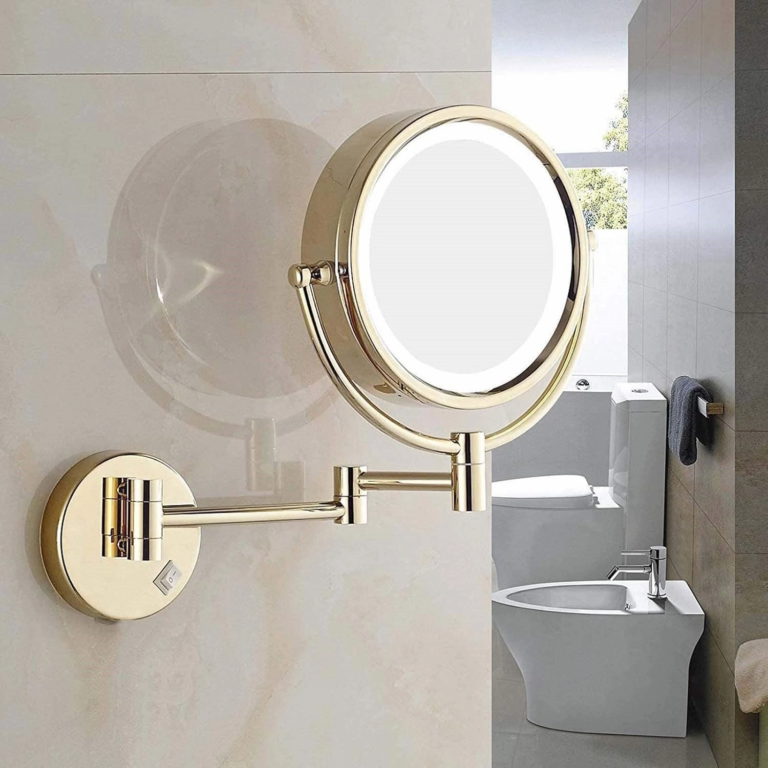 Wall Mounted Makeup Mirror, 3x/5x/7x/10x Magnification 8'' Two-Sided Swivel Extendable Bathroom Mirror, Extendable Arm, Chrome Bedroom Shaving Mirror(Black,5X)