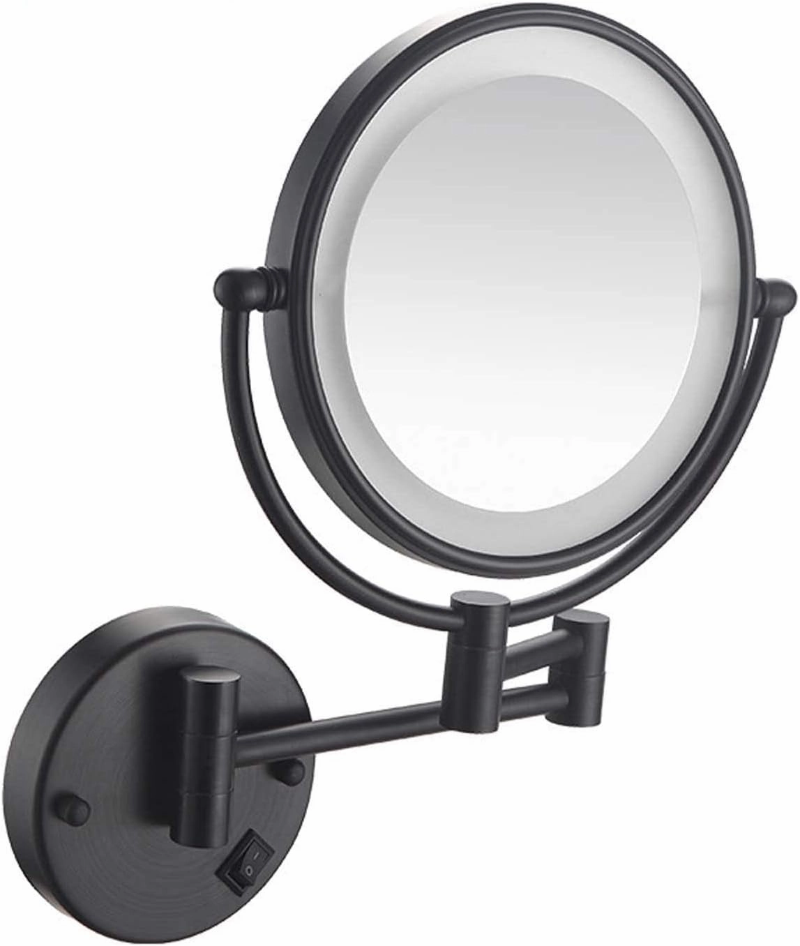 Wall Mounted Makeup Mirror, 3x/5x/7x/10x Magnification 8'' Two-Sided Swivel Extendable Bathroom Mirror, Extendable Arm, Chrome Bedroom Shaving Mirror(Black,5X)