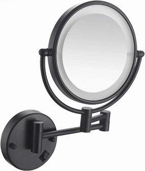 Wall Mounted Makeup Mirror, 3x/5x/7x/10x Magnification 8'' Two-Sided Swivel Extendable Bathroom Mirror, Extendable Arm, Chrome Bedroom Shaving Mirror(Black,5X)