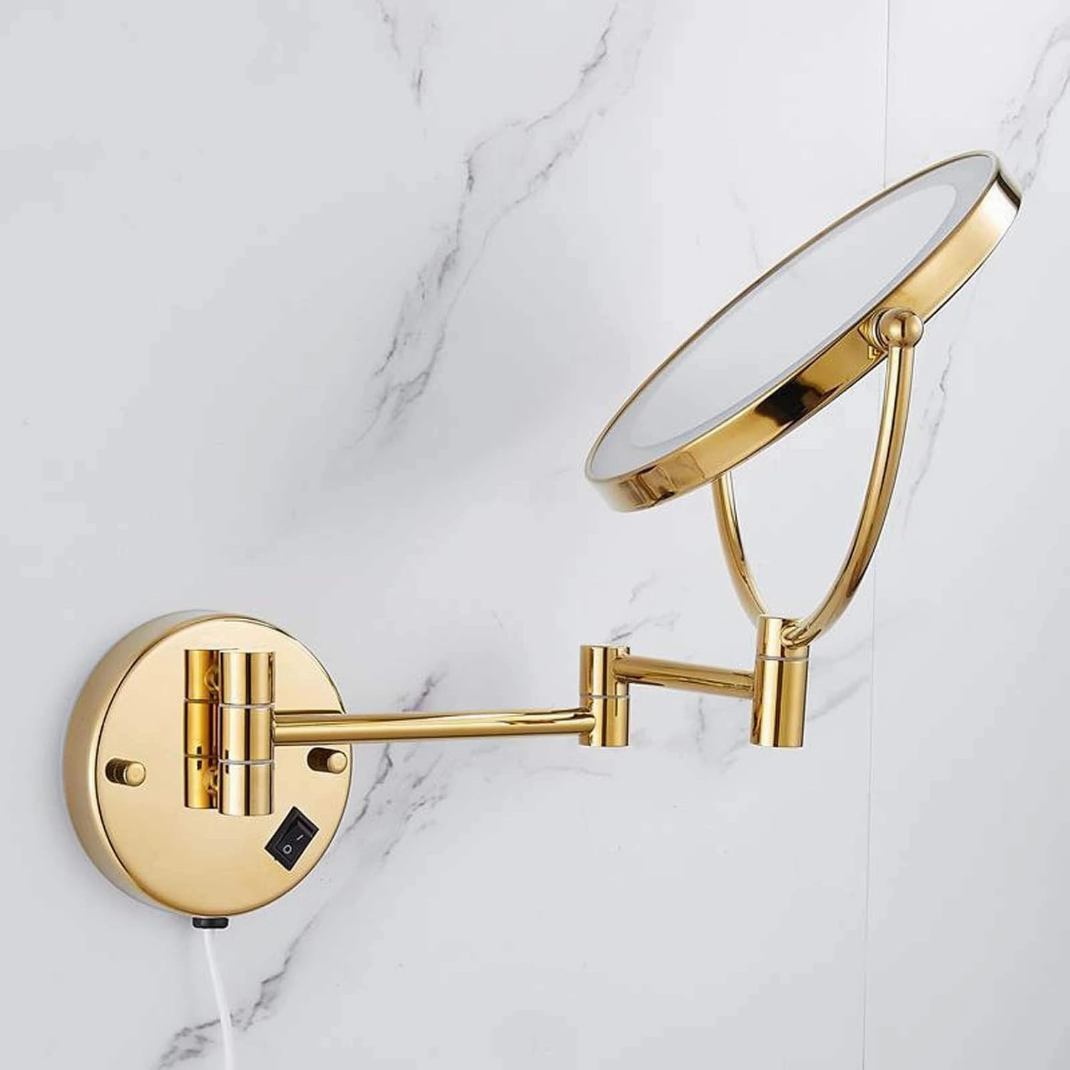Wall Mounted Makeup Mirror, 3x/5x/7x/10x Magnification 8'' Two-Sided Swivel Extendable Bathroom Mirror, Extendable Arm, Chrome Bedroom Shaving Mirror(Black,5X)