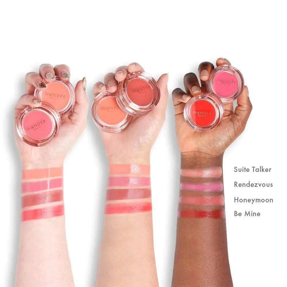 Wander Beauty Double Date Lip & Cheek - Suite Talker/Swipe - 4-in-1 Cream Blush & Tint - Blush, Moisturizer, Balm & Eye Gloss - Multitasking Eye, Cheek & Makeup with Green Tea - 0.07 oz