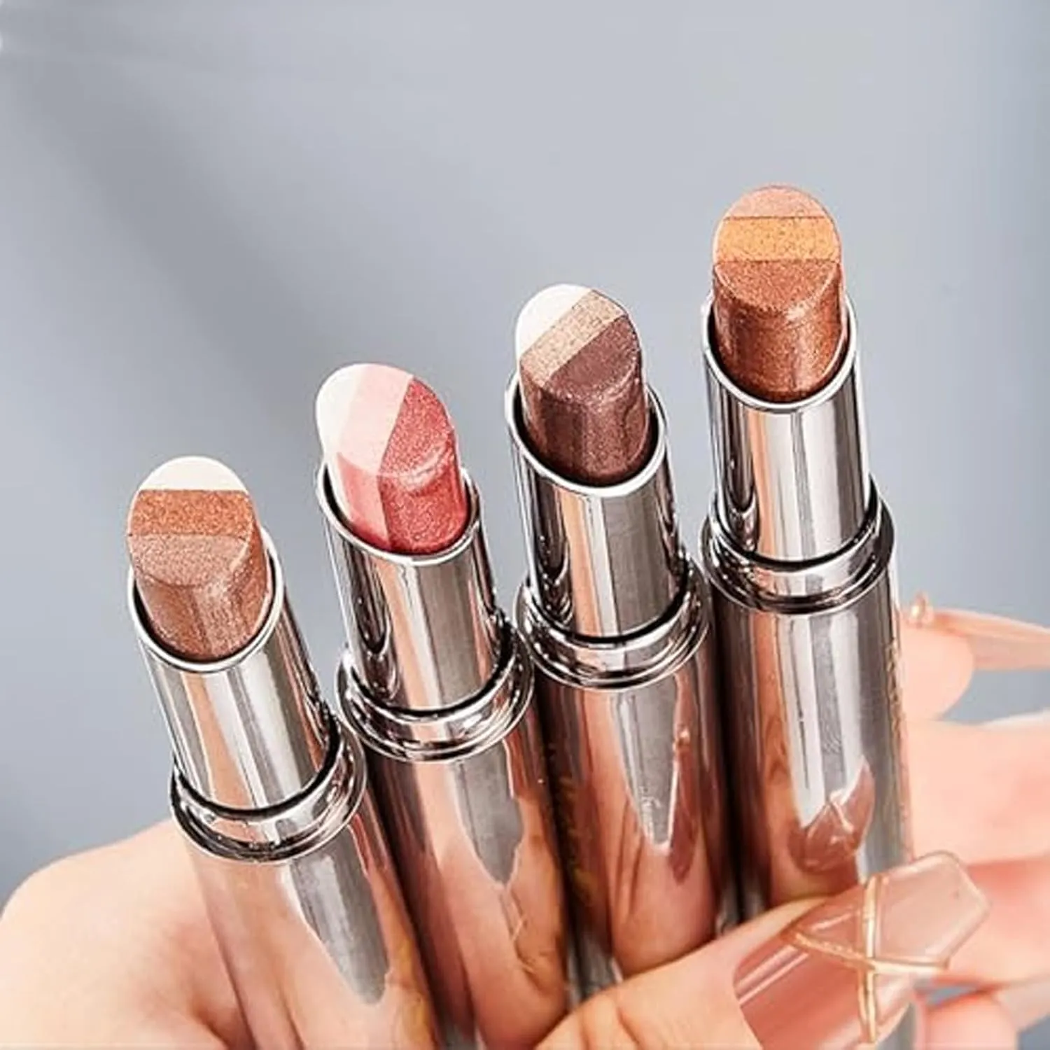 Waterproof Gradient Shimmer Eye-Shadow Stick, Roseionly Gradient Three-Color Eyeshadow Stick, Roseionly 3 Colors Shimmer Eyeshadow Sticks, Eye Shadow Pencil for Layered Eye Makeup (2#)
