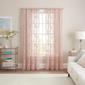 Waverly Sherry Lace Lightweight Elegant Floral Sheer Rod Pocket Cafe Window Curtain for Living Room (1 Panel), 54 in x 84 in, Blush