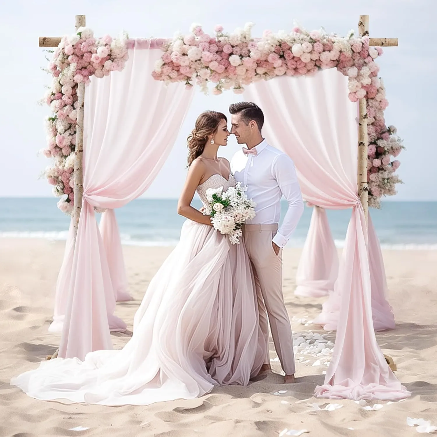 Wedding Arch Draping Fabric, 2 Panels 28" x 19Ft Blush Arch Drapes Sheer Backdrop Curtain for Wedding Ceremony Party Ceiling Decor