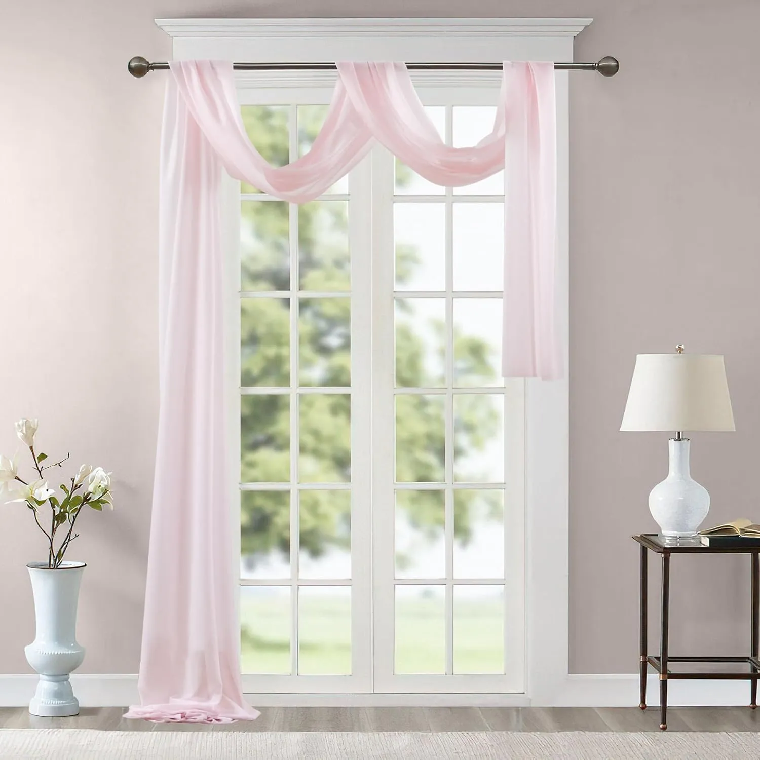Wedding Arch Draping Fabric, 2 Panels 28" x 19Ft Blush Arch Drapes Sheer Backdrop Curtain for Wedding Ceremony Party Ceiling Decor