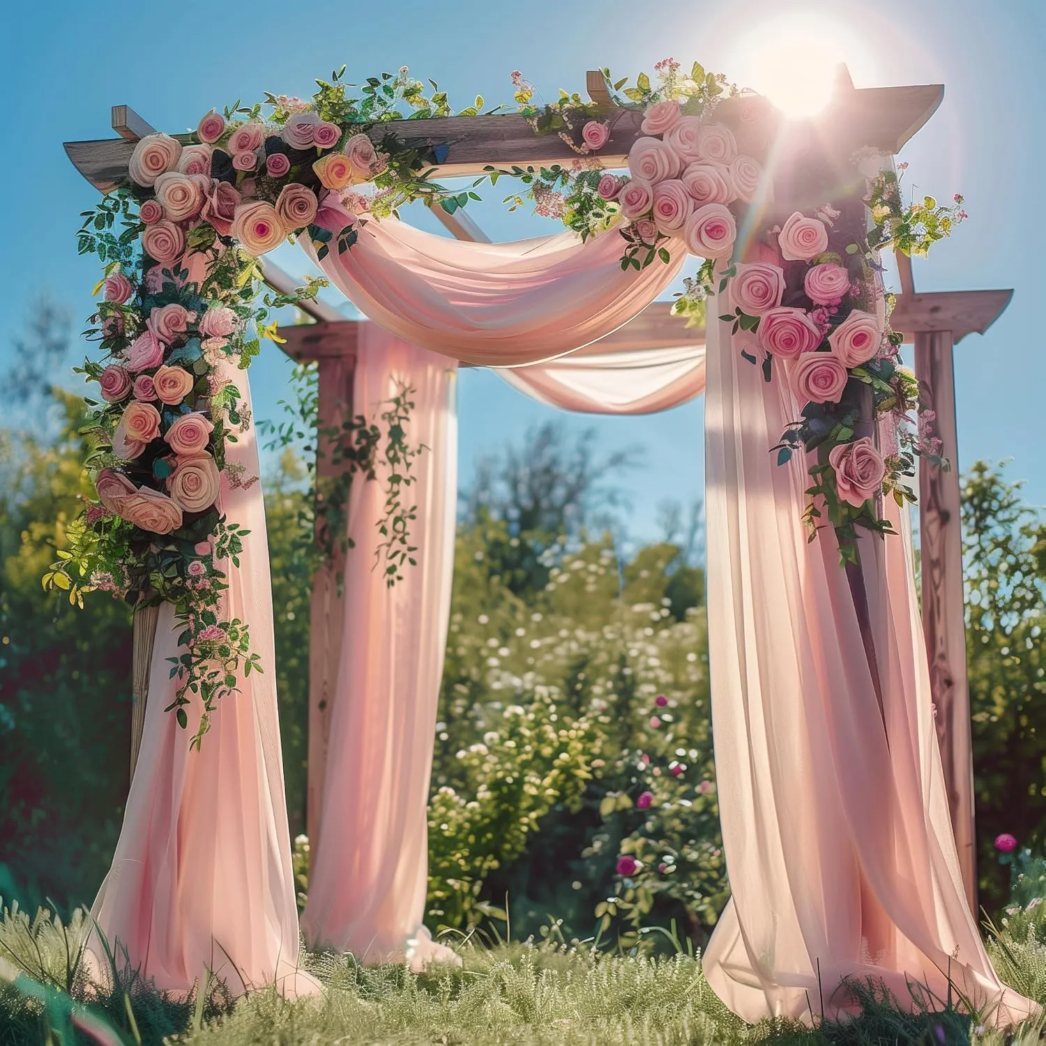 Wedding Arch Draping Fabric 3 Panels 28.7" x 20FT Blush Sheer Chiffon Backdrop Drapes for Wedding Ceremony Birthday Party Bridal Shower Outdoor Decoration