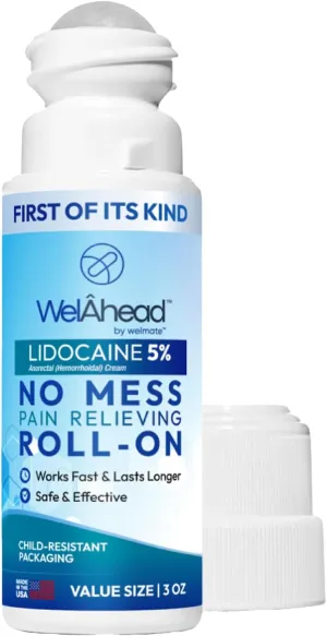 WelAhead - 5% Lidocaine Roll On | Maximum Strength Topical Pain Relief w/Aloe Vera | Fast Acting | No Mess Applicator | Muscle & Joint Support | Lidocaine Cream | Numbing Cream | 3 Oz